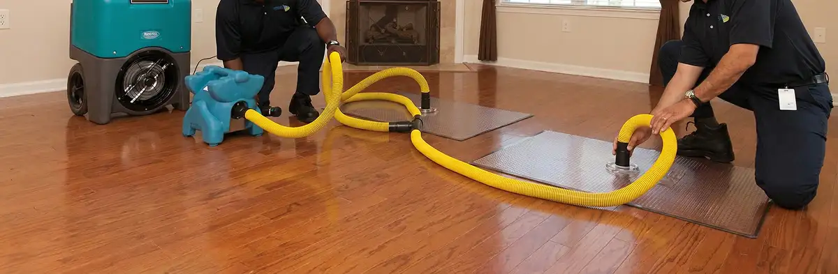 emergency water removal technicians extracting standing water from a home using professional equipment in Orlando, FL