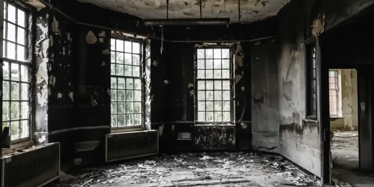 fire damage repair addressing severe interior damage and smoke residue inside a burned home in Orlando, FL