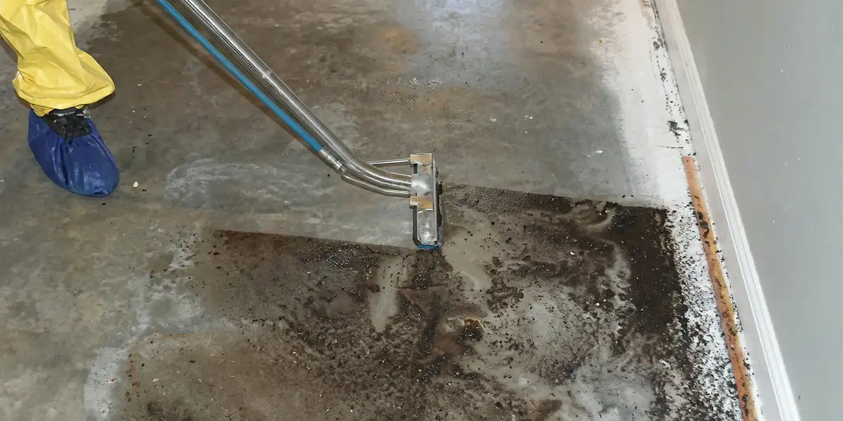 sewage removal technicians extracting contaminated wastewater from a residential floor in Orlando, FL