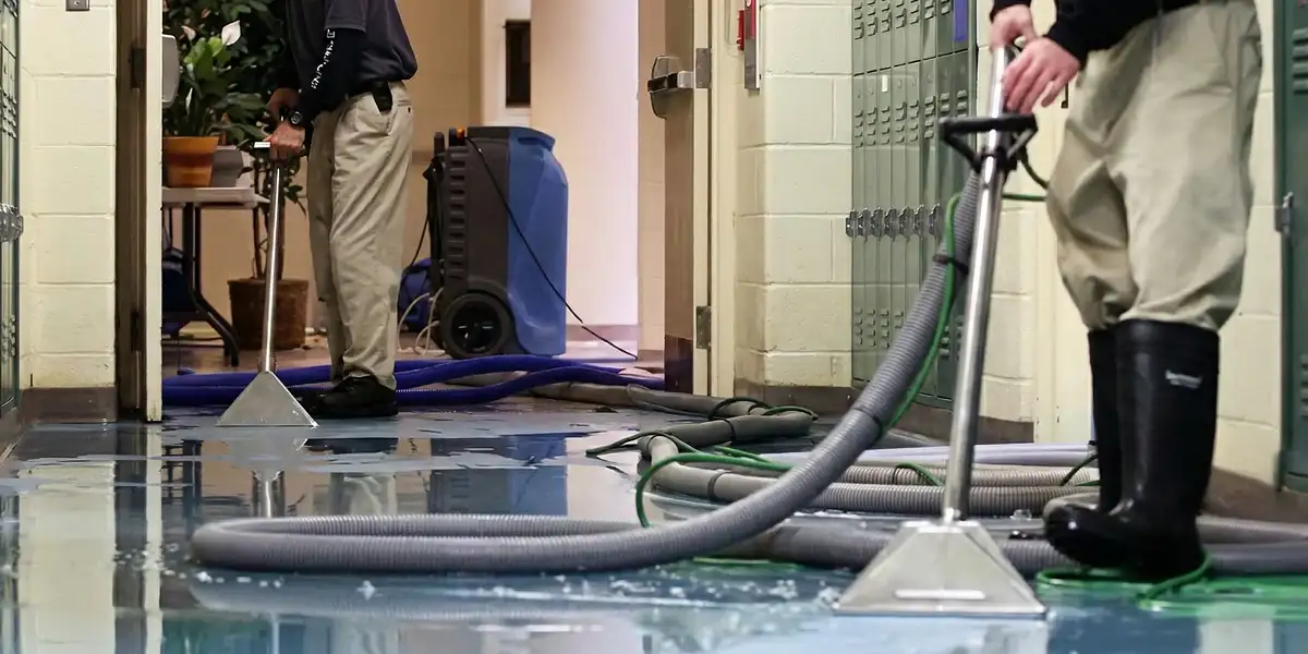 water damage restoration technicians performing professional water extraction inside a property in Orlando, FL